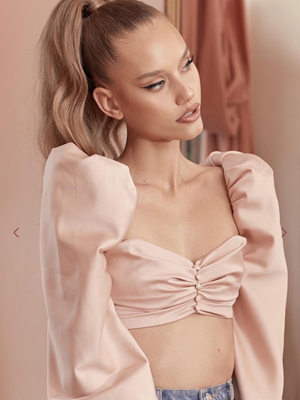 Blush Satin Puff Sleeve Bralette
